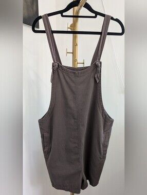 &merci Women’s Knot-Shoulder Denim Overalls in Taupe